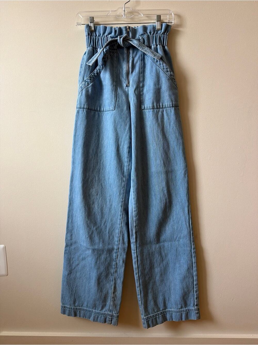 Sezane Anthon Bleached Trouser High Waisted Paperbag Waist Size 36